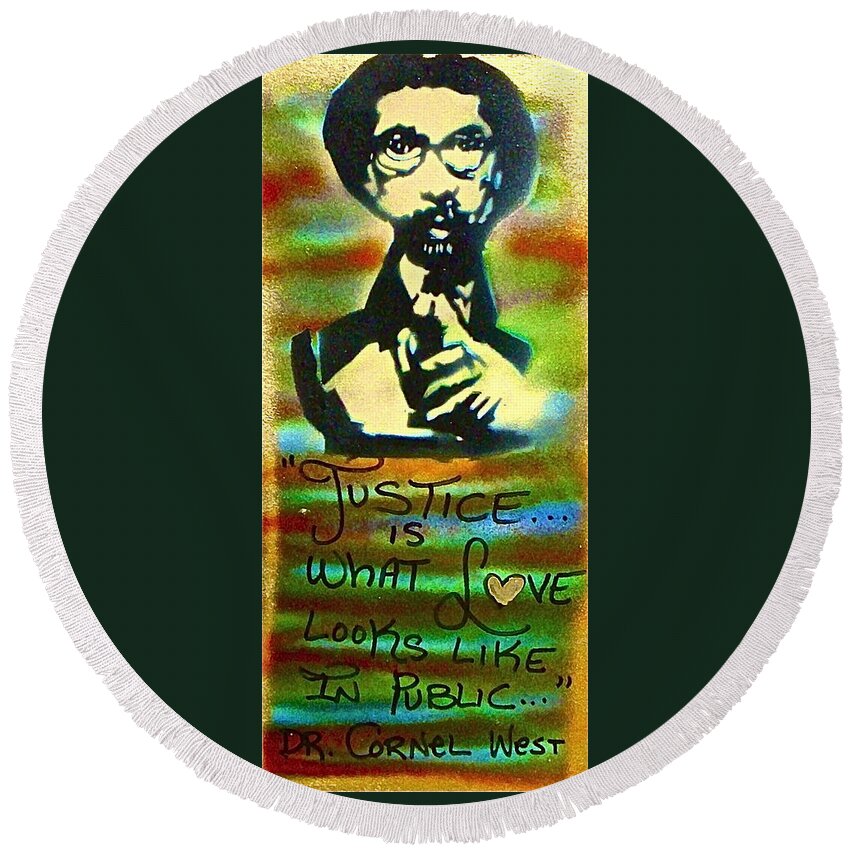 Dr. Cornel West Round Beach Towel featuring the painting Dr. Cornel West JUSTICE by Tony B Conscious