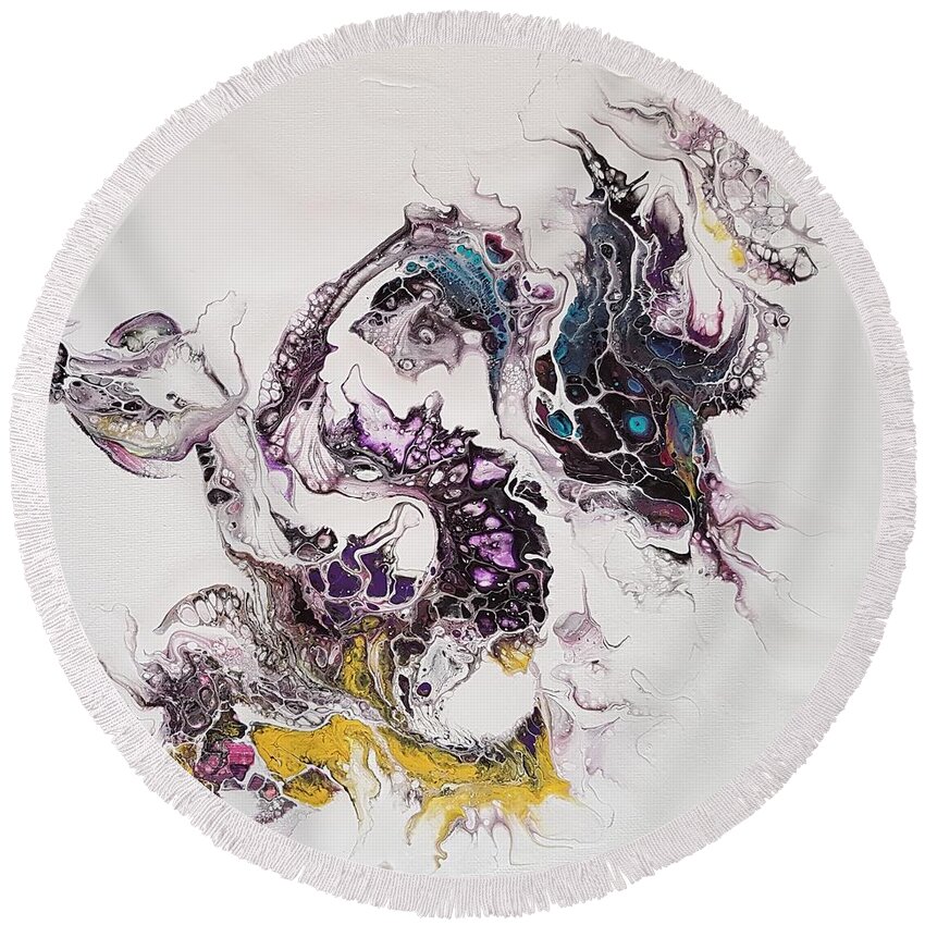 Breathe Round Beach Towel featuring the painting Dragon Breathe by Jo Smoley