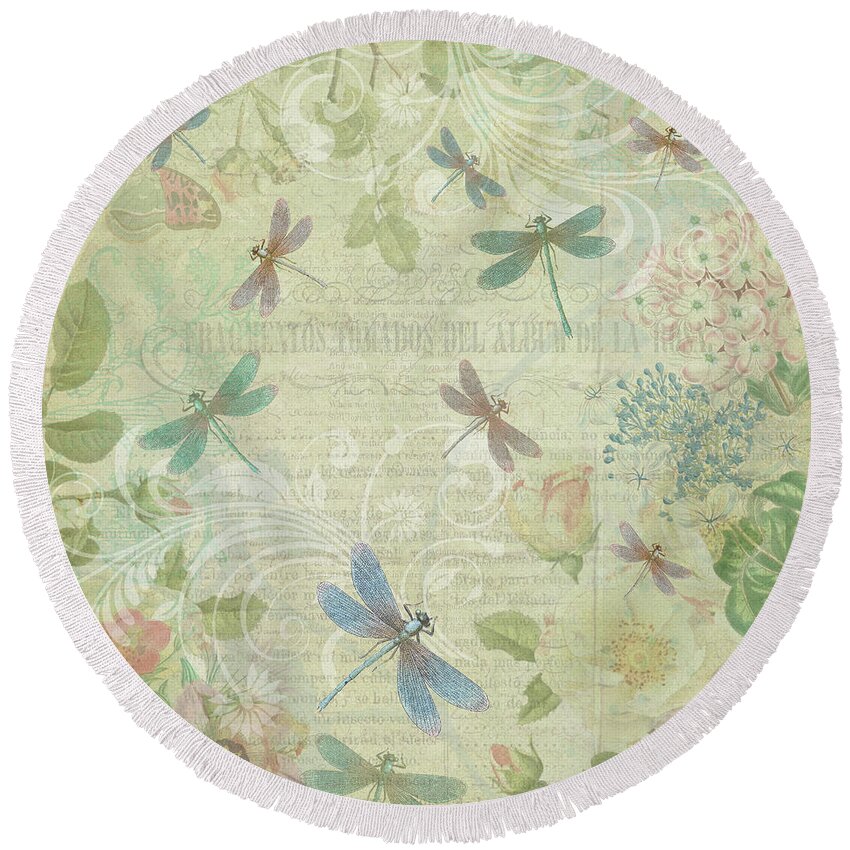 Dragonfly Round Beach Towel featuring the digital art Dragonfly Dream by Peggy Collins