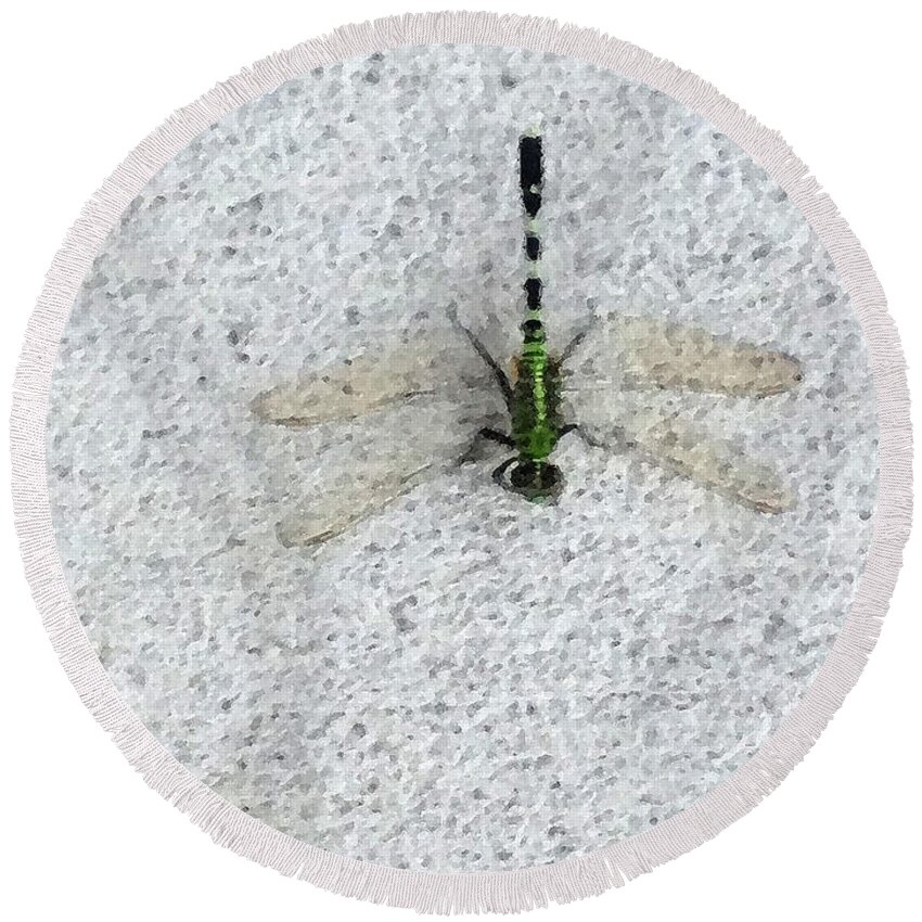 Dragonfly Round Beach Towel featuring the painting Dragonfly by George Pedro