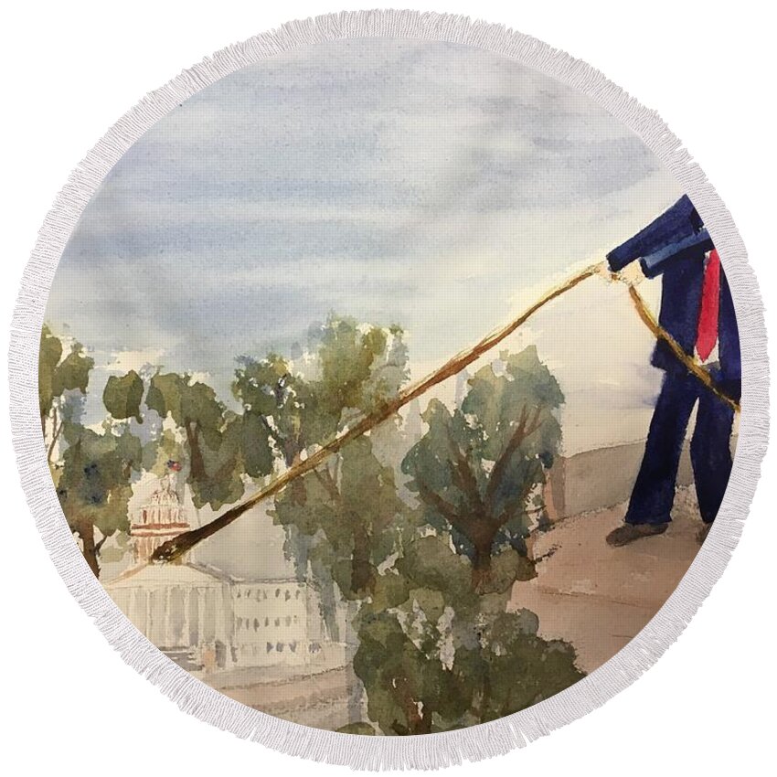 President Round Beach Towel featuring the painting Draining the Swamp by David Bartsch