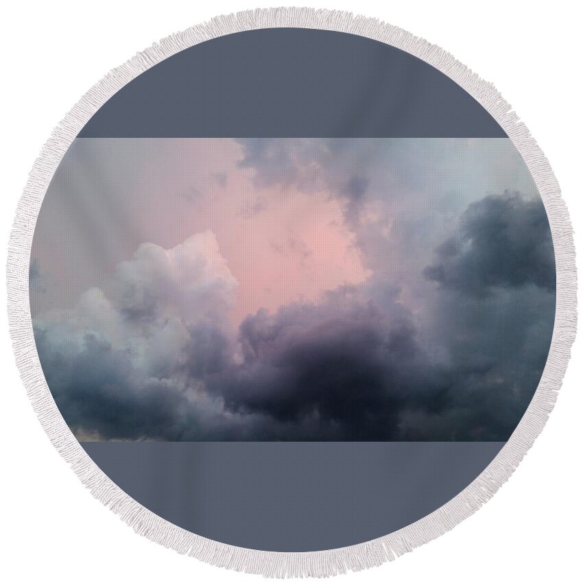 Storm Chasing Round Beach Towel featuring the photograph Dramatic Clouds by Ally White