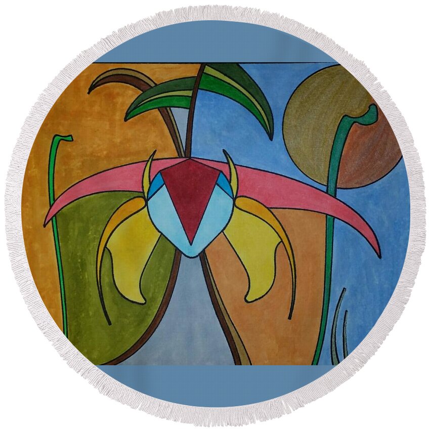 Geometric Art Round Beach Towel featuring the glass art Dream 231 by S S-ray