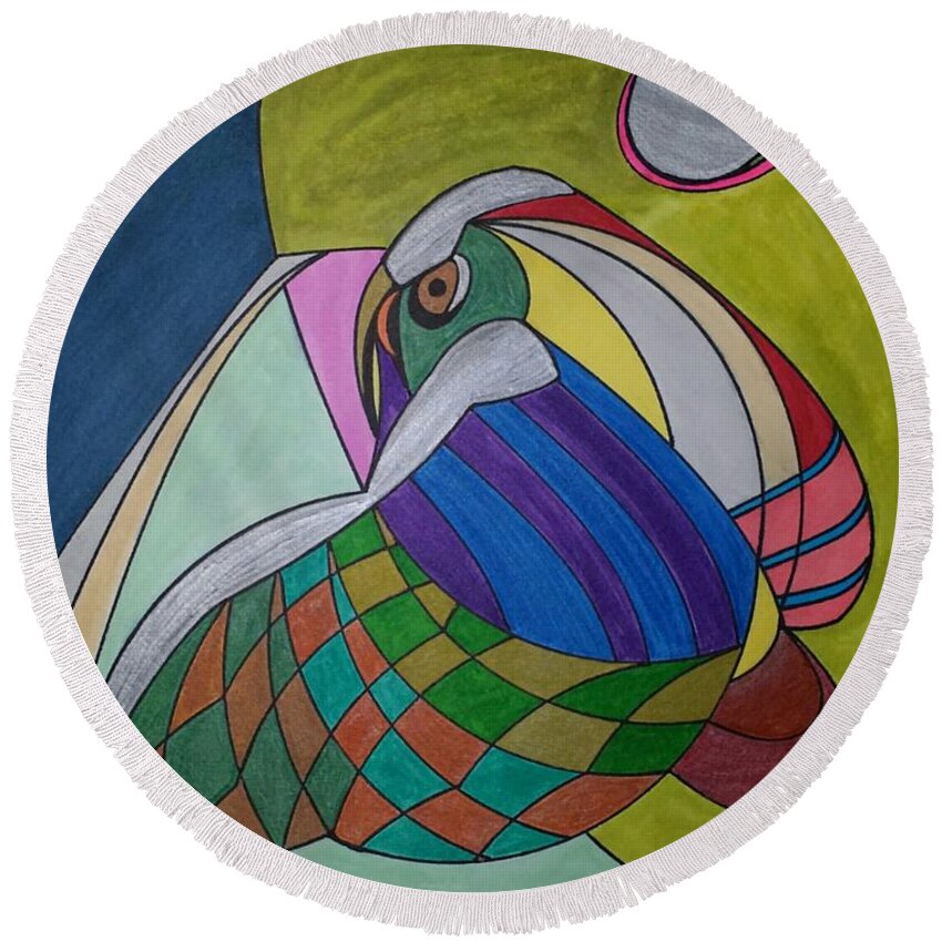 Geometric Art Round Beach Towel featuring the glass art Dream 269 by S S-ray