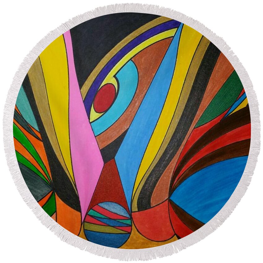 Geometric Art Round Beach Towel featuring the painting Dream 283 by S S-ray