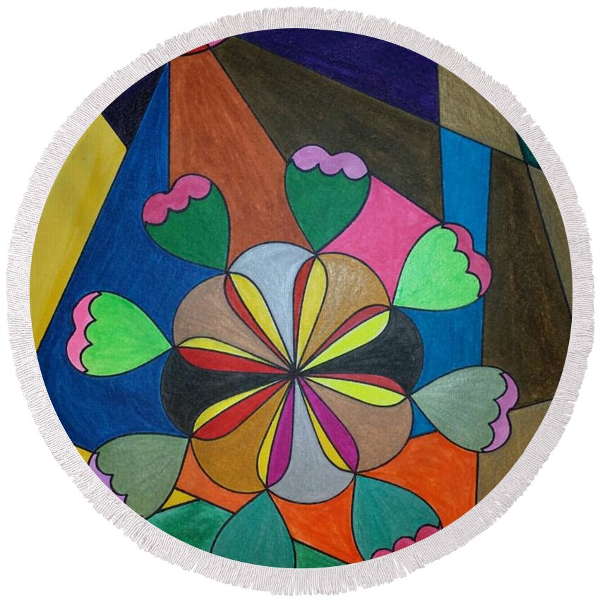 Geometric Art Round Beach Towel featuring the painting Dream 302 by S S-ray
