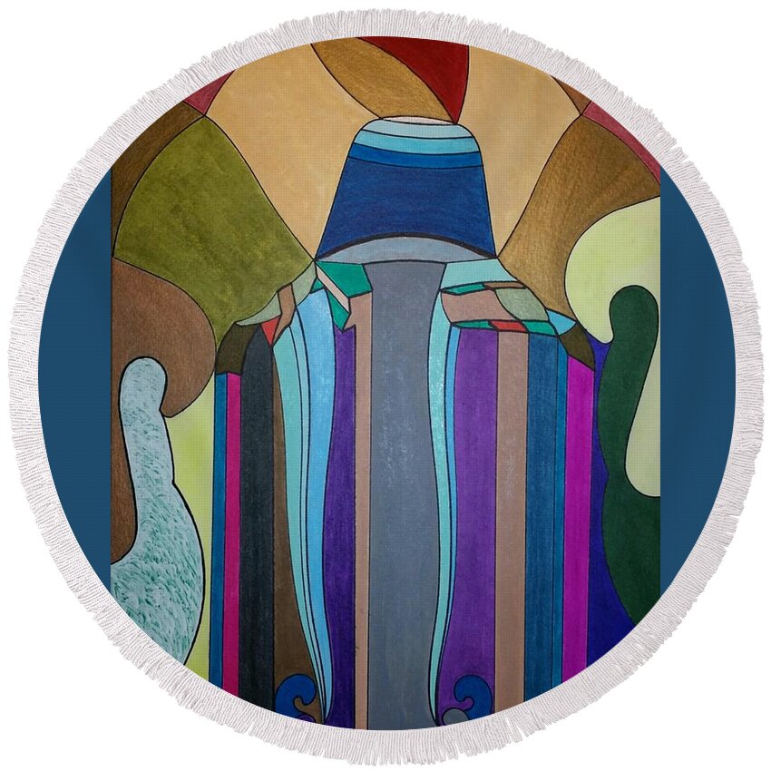 Geometric Art Round Beach Towel featuring the painting Dream 308 by S S-ray