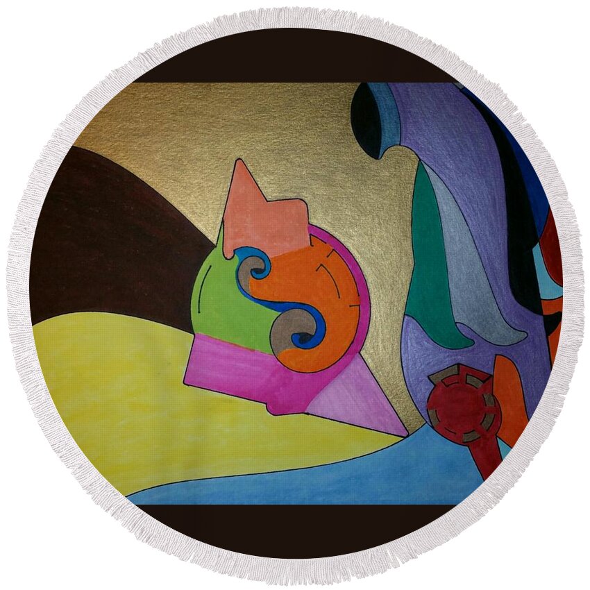 Geometric Art Round Beach Towel featuring the painting Dream 310 by S S-ray