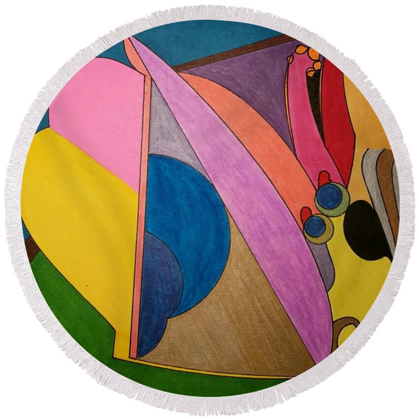 Geo - Organic Art Round Beach Towel featuring the painting Dream 328 by S S-ray