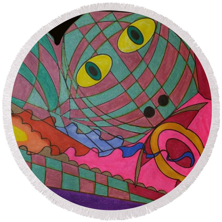 Geometric Art Round Beach Towel featuring the glass art Dream 92 by S S-ray