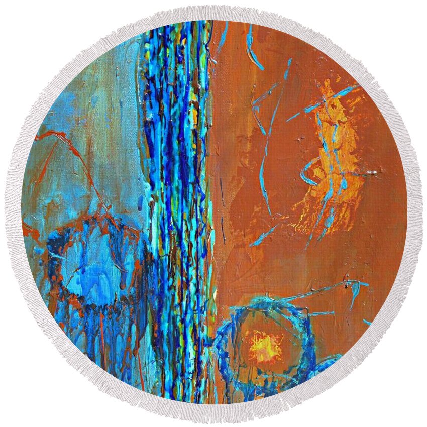 Abstract Round Beach Towel featuring the painting Dream Catcher by Mary Mirabal