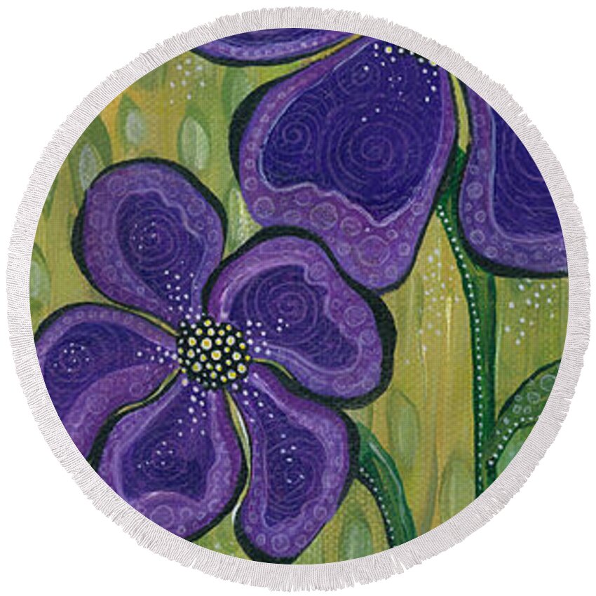 Purple Flowers Round Beach Towel featuring the painting Dream by Tanielle Childers