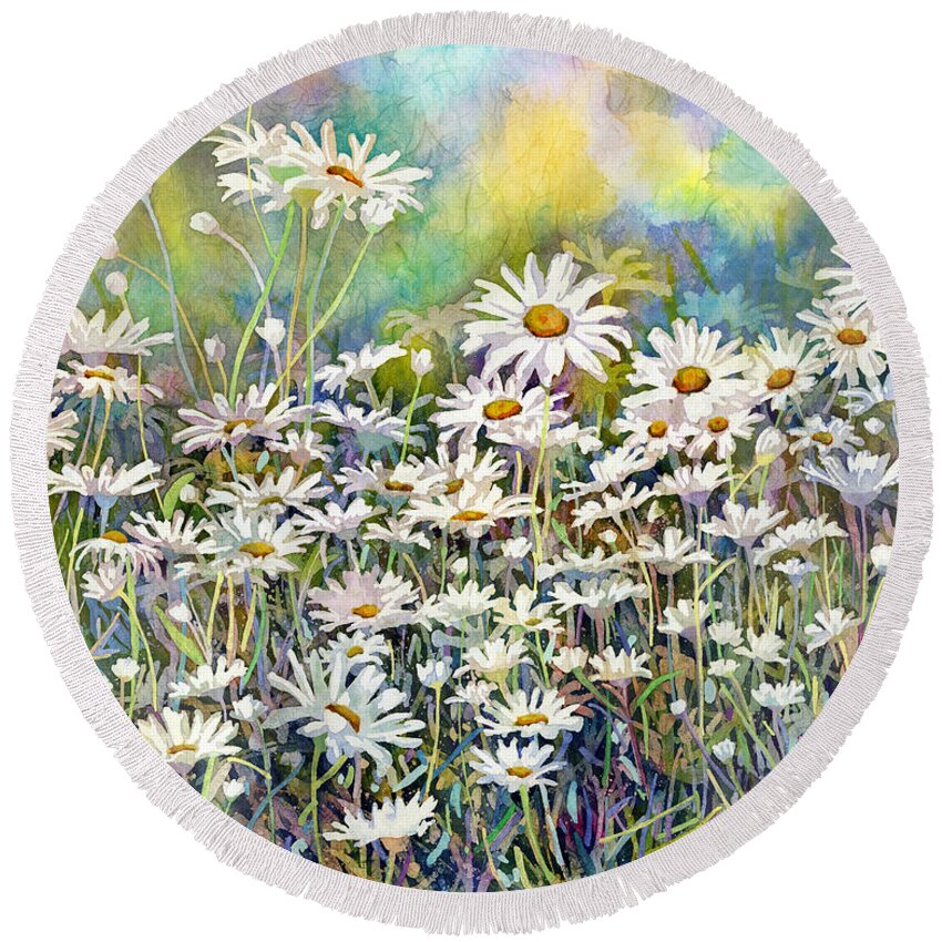 Daisy Round Beach Towel featuring the painting Dreaming Daisies by Hailey E Herrera