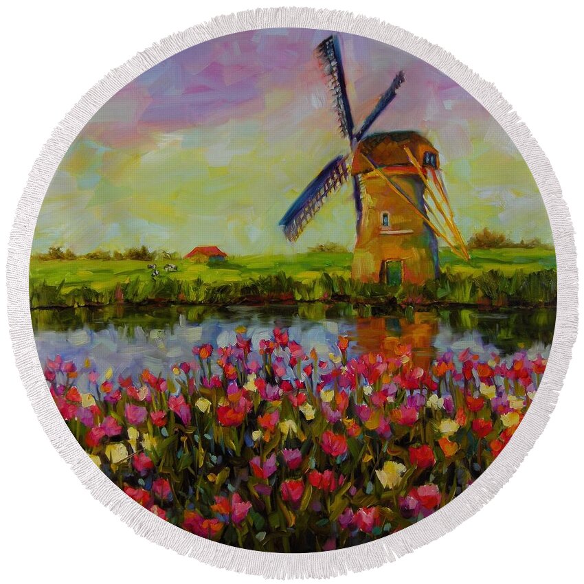 Holland Round Beach Towel featuring the painting Dreaming of Holland by Chris Brandley
