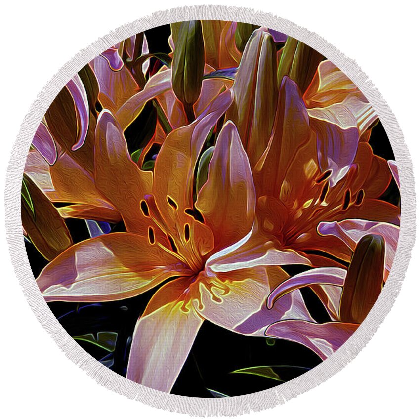 Lily Round Beach Towel featuring the mixed media Dreaming of Lilies 5 by Lynda Lehmann