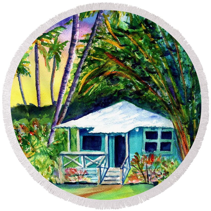 Kauai Round Beach Towel featuring the painting Dreams of Kauai 2 by Marionette Taboniar