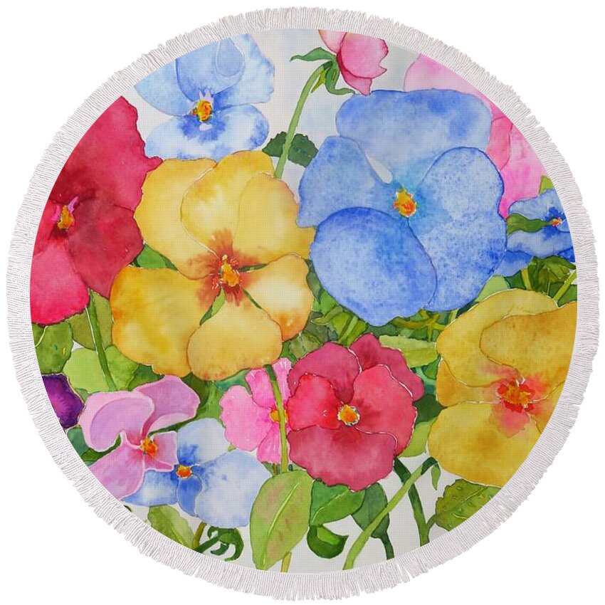 Flowers Round Beach Towel featuring the painting Dreams of Spring by Mary Ellen Mueller Legault