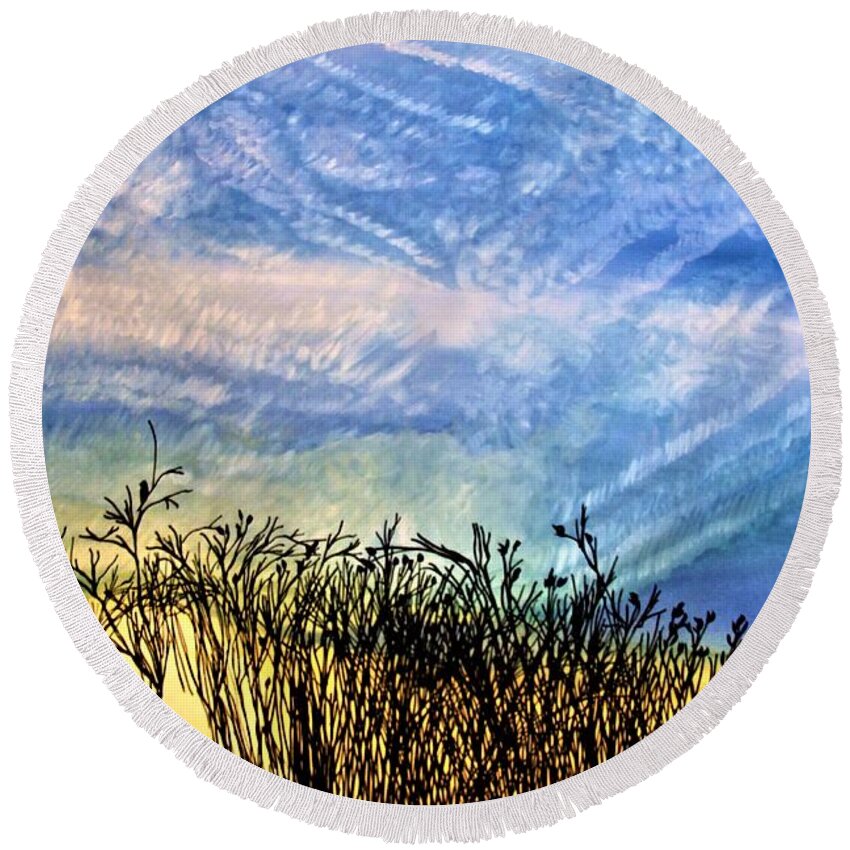 Painting Round Beach Towel featuring the mixed media Dreamscape 2 by Barbara Donovan