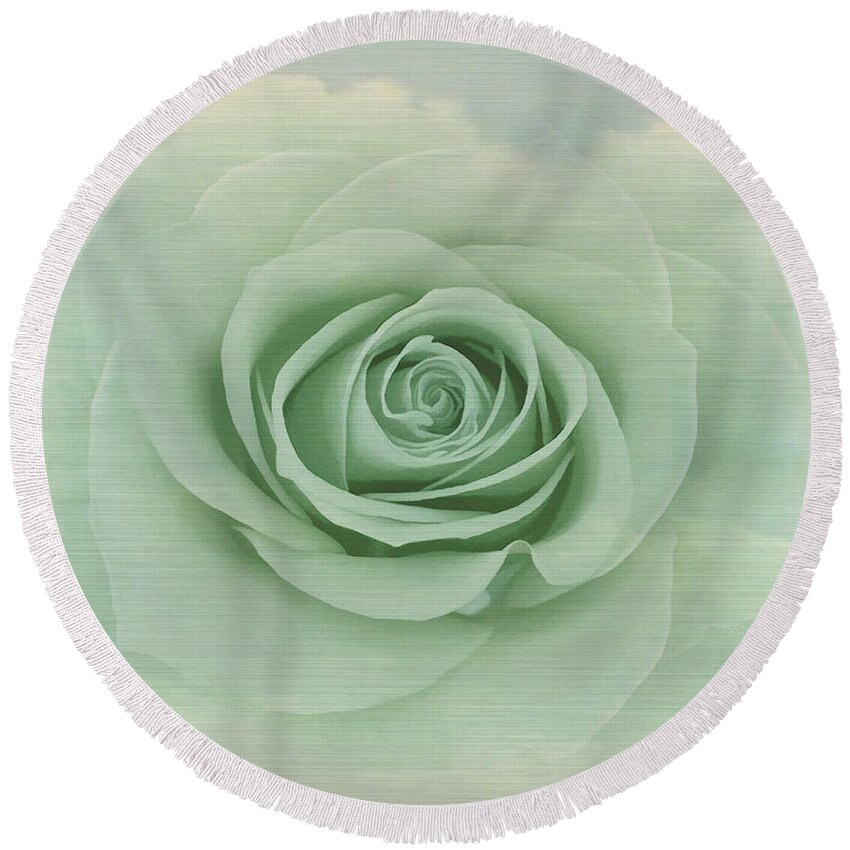 Dreamy Round Beach Towel featuring the painting Dreamy Vintage Floating Rose by Judy Palkimas