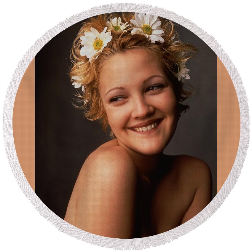 Drew Barrymore Round Beach Towel featuring the photograph Drew Barrymore by Jackie Russo