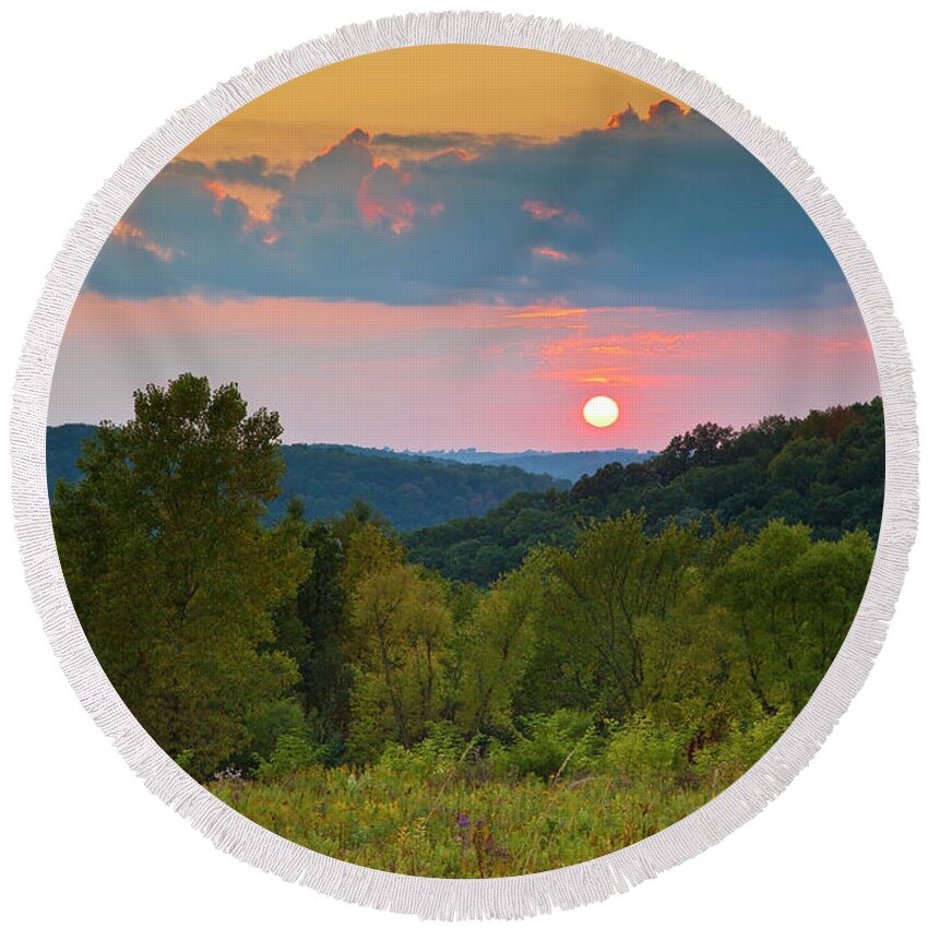 5dii Round Beach Towel featuring the photograph Driftless Sunset by Mark Mille