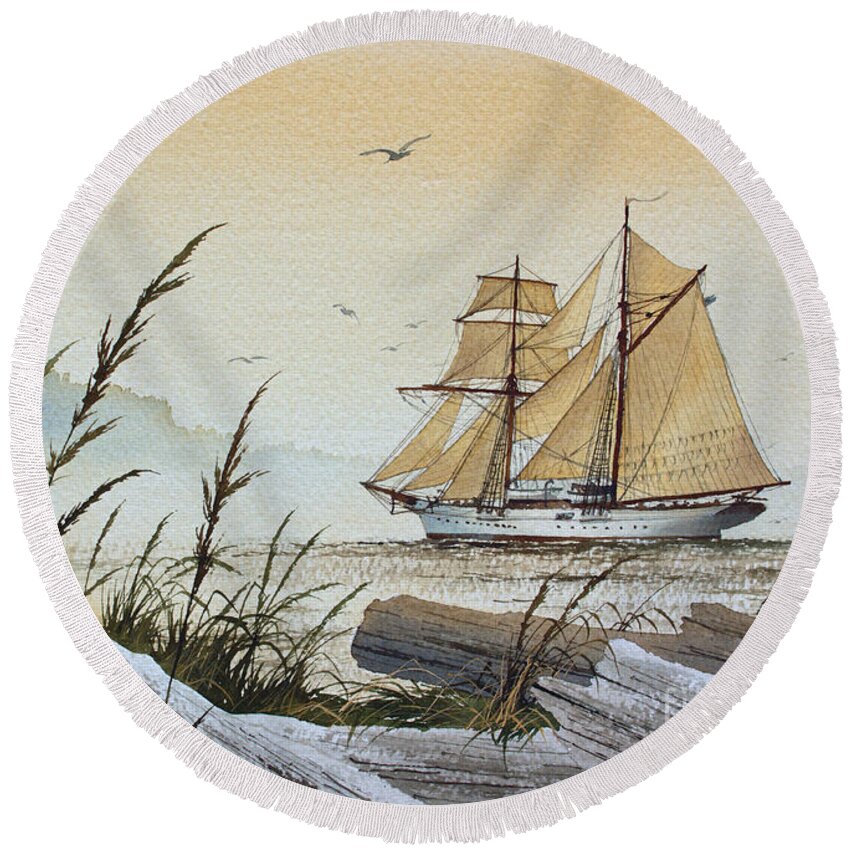 Schooner Round Beach Towel featuring the painting Driftwood Bay by James Williamson