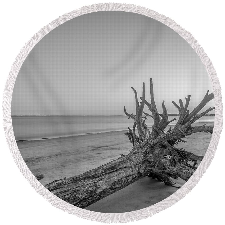 Sunrise Round Beach Towel featuring the photograph Driftwood Beach by John Kirkland