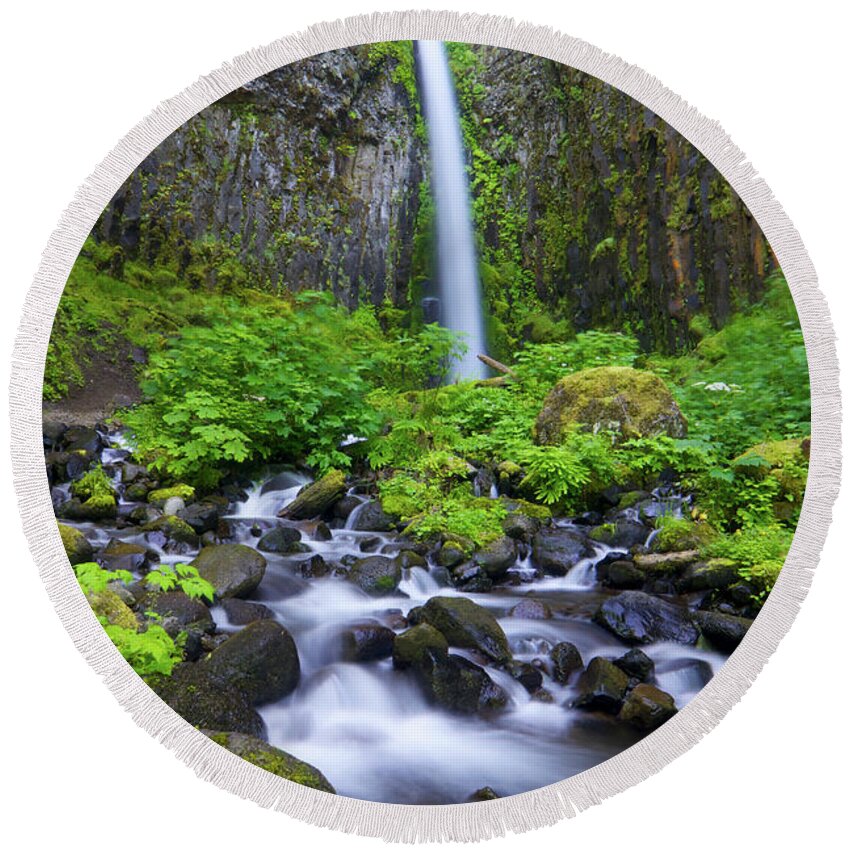 Waterfall Round Beach Towel featuring the photograph Dry Creek Falls by Bruce Block