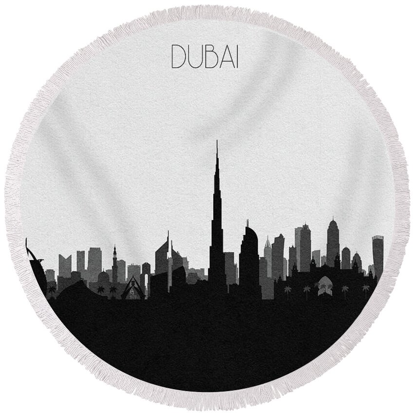 Dubai Round Beach Towel featuring the digital art Dubai Cityscape Art by Inspirowl Design