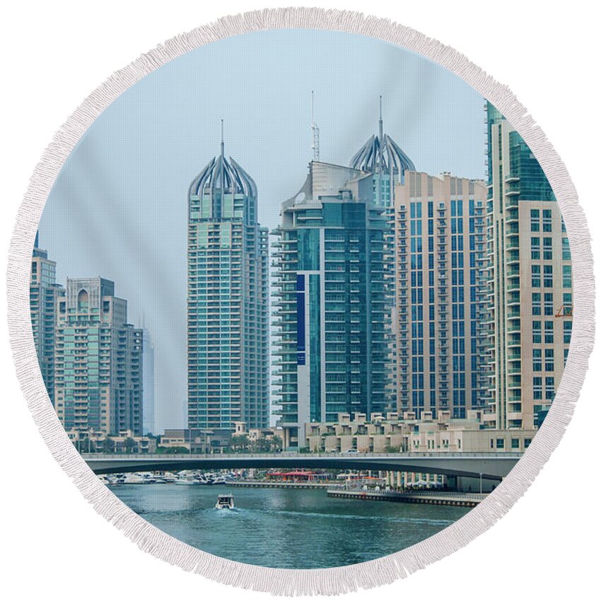 Dubai Round Beach Towel featuring the photograph Dubai marina cityscape by Jelena Jovanovic