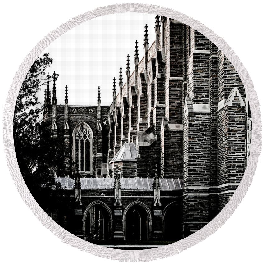 Fall Round Beach Towel featuring the photograph Duke Chapel by Anthony Doudt