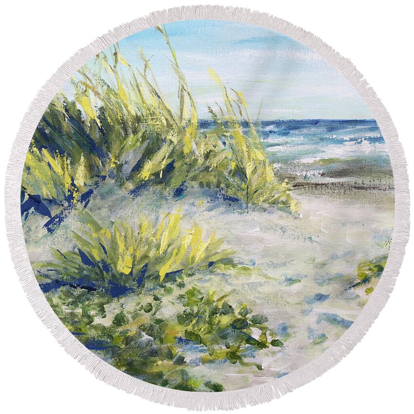 Sea Round Beach Towel featuring the painting Dunes of Sea Grass by Deborah Ferree