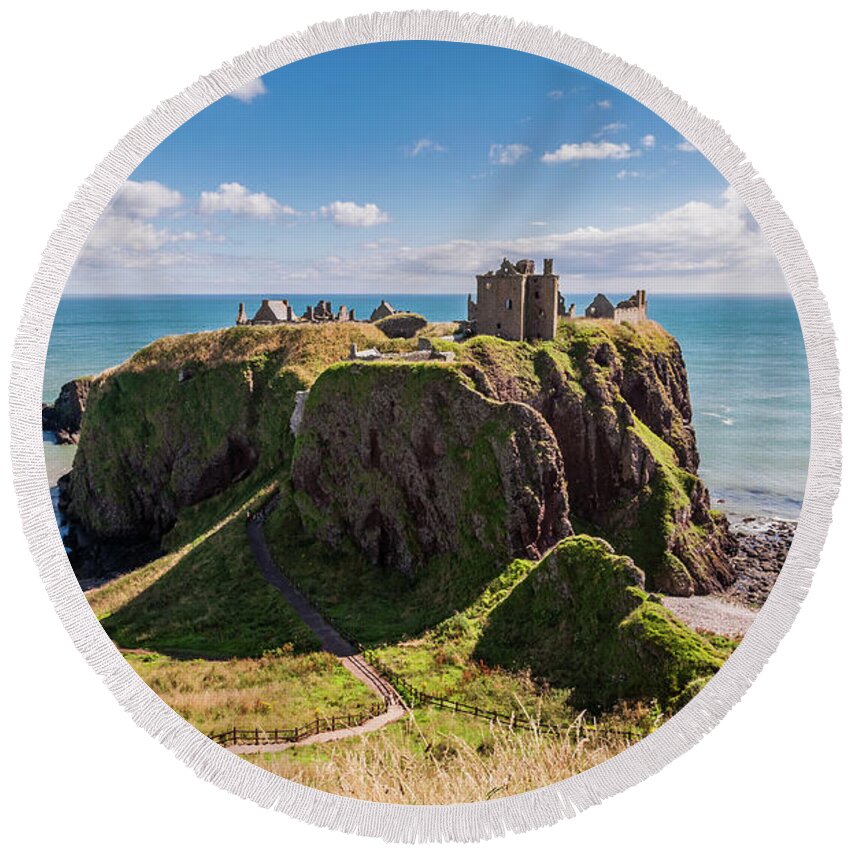 Landscape Round Beach Towel featuring the photograph Dunnotar Castle by Sergey Simanovsky