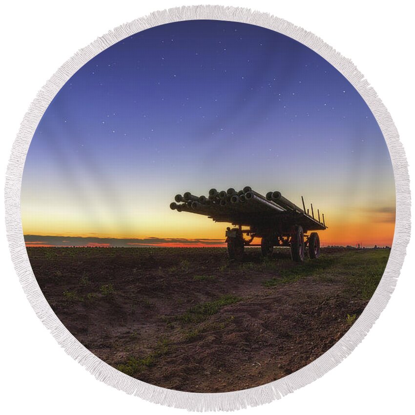 Agriculture Round Beach Towel featuring the photograph Dusk on the Fields by Marc Braner