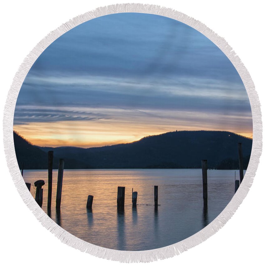 Peekskill Landing Park Round Beach Towel featuring the photograph Dusk Sentinels by Angelo Marcialis