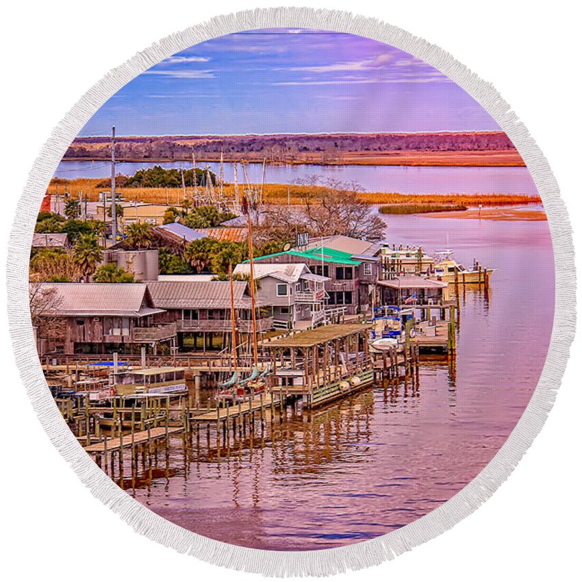 Landscapes Round Beach Towel featuring the photograph Dust At A Marina by DB Hayes