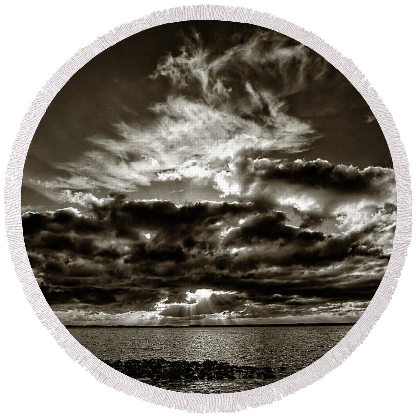 Sunset Round Beach Towel featuring the photograph Dynamic Sunset - Sepia by Christopher Holmes