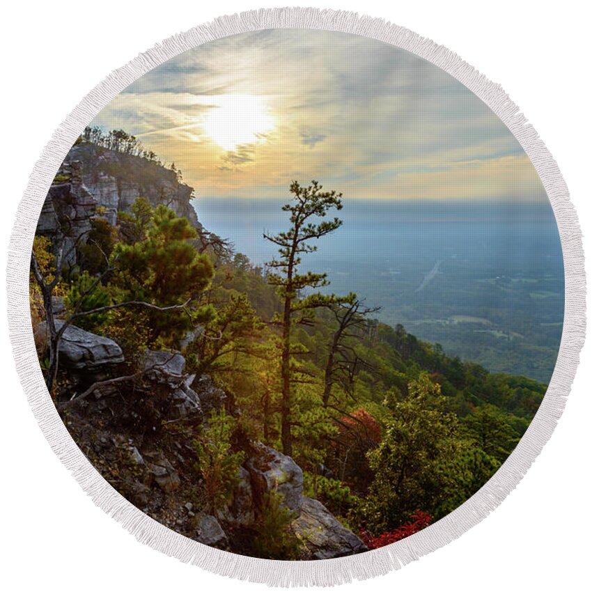 Fall Round Beach Towel featuring the photograph Early Autumn On Pilot Mountain by Michael Scott