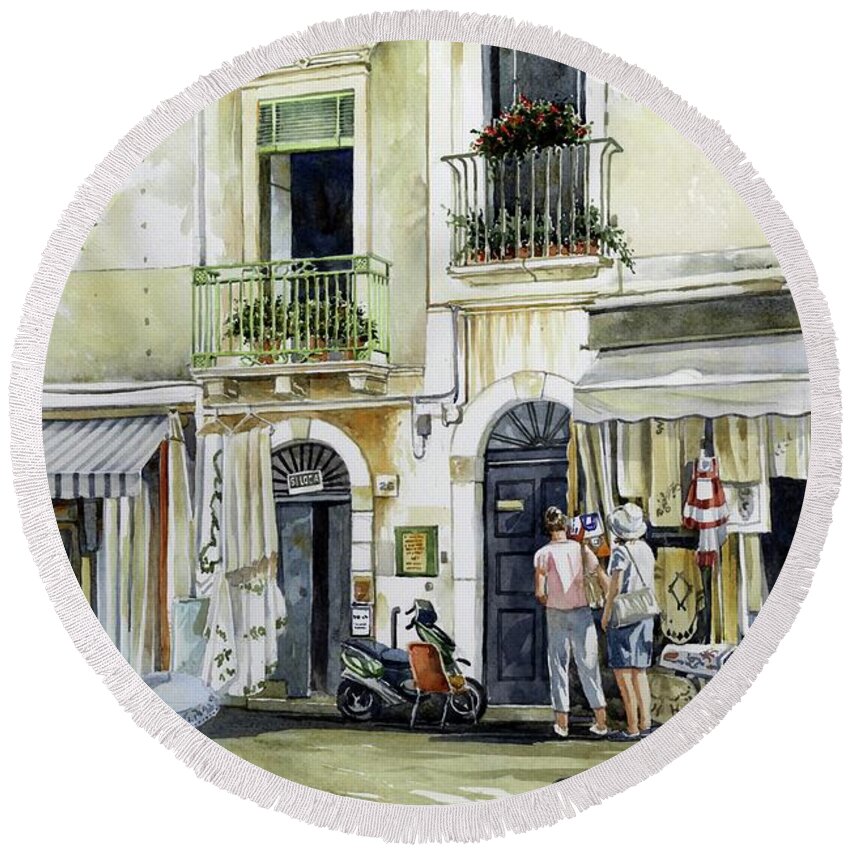 Architecture Round Beach Towel featuring the painting Early Bargains by William Band