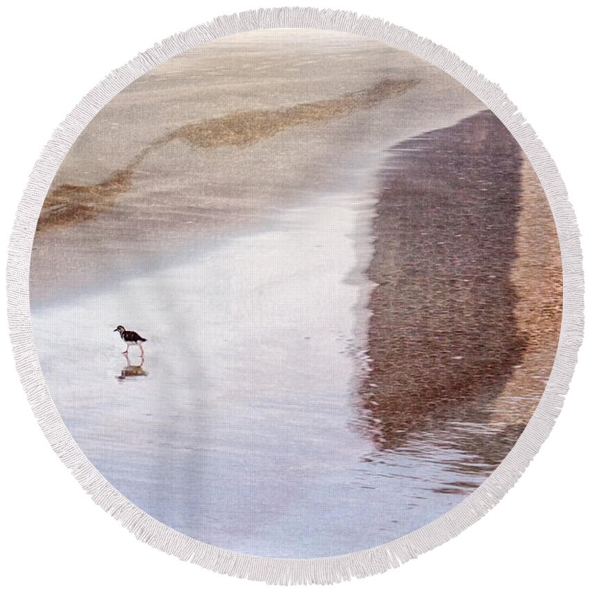 Beach Round Beach Towel featuring the digital art Early Bird Stroll by Georgianne Giese