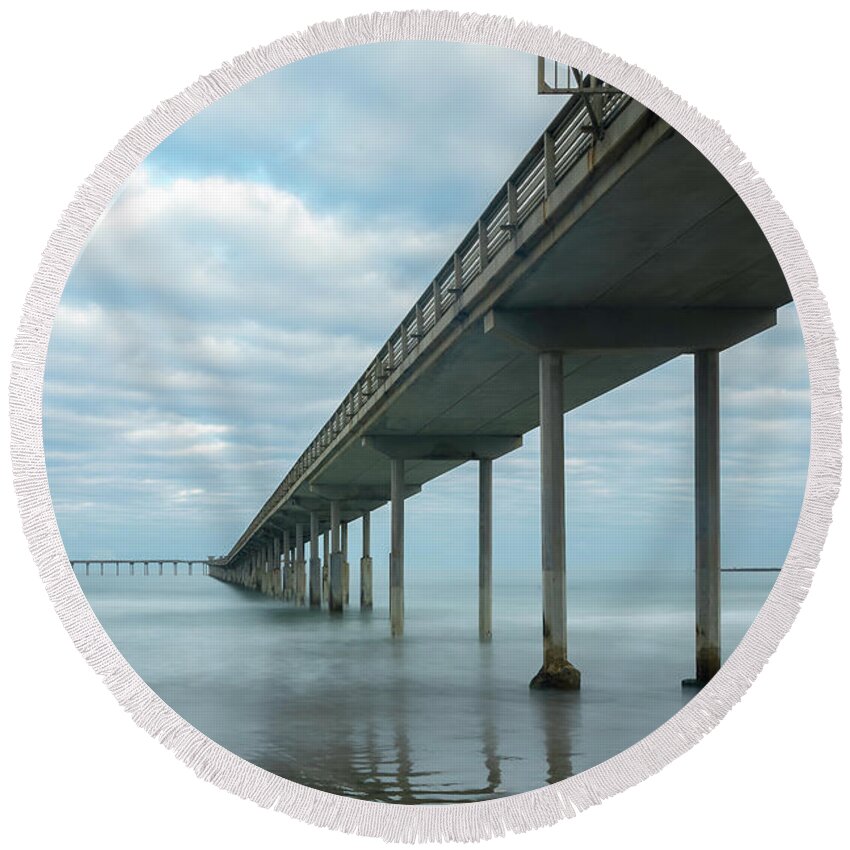 2017 Round Beach Towel featuring the photograph Early Morning by the Ocean Beach Pier by James Sage