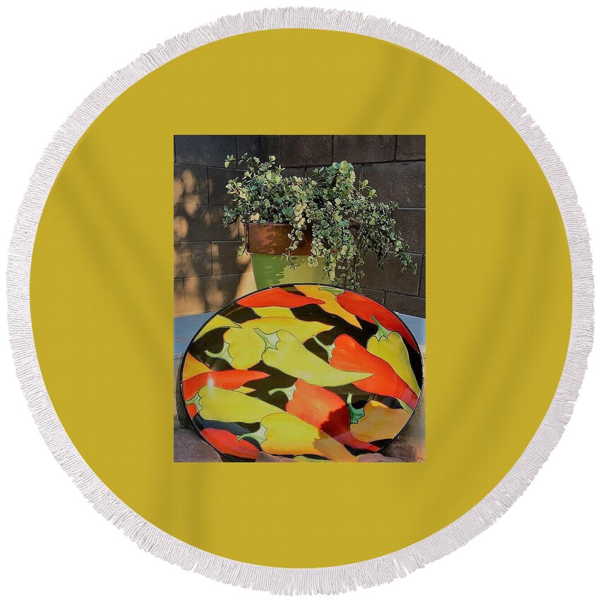 Chili Peppers Round Beach Towel featuring the photograph Early Morning Color Contrast by John Glass