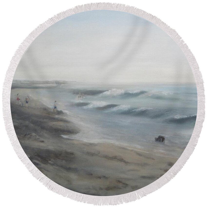 Ocean Round Beach Towel featuring the painting Early Morning Mist by Paula Pagliughi