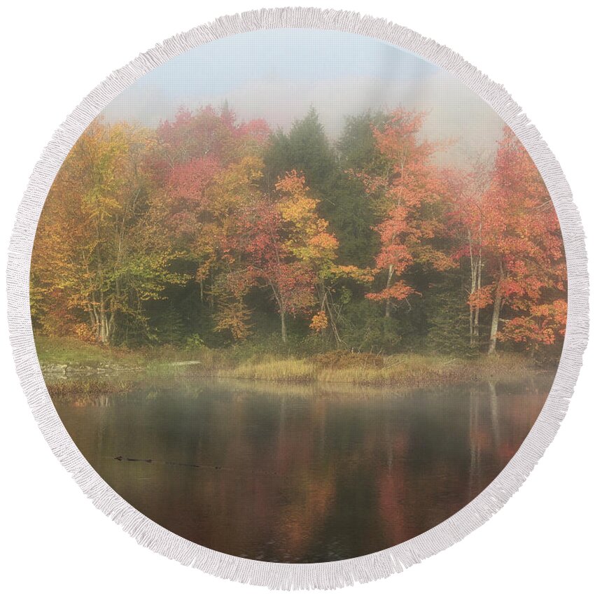 Autumn Round Beach Towel featuring the photograph Moose River Reflections by Rod Best