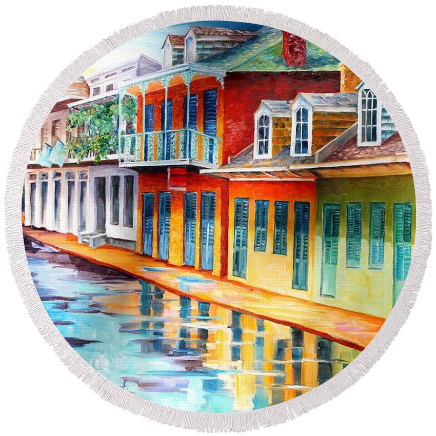 New Orleans Round Beach Towel featuring the painting Early Morning on Chartres Street by Diane Millsap