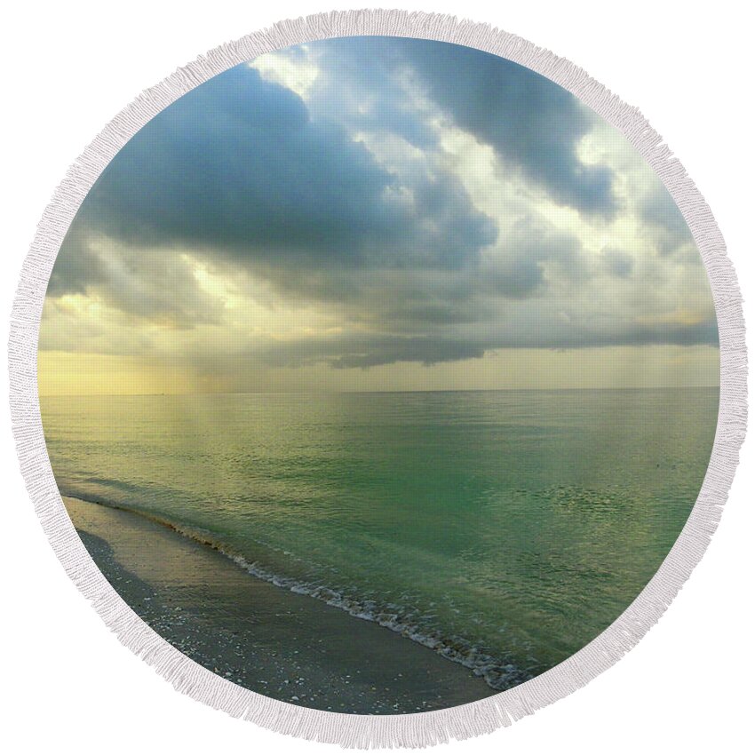 Beach Round Beach Towel featuring the photograph Early Morning Rain at Sanibel Island by Judy Wanamaker