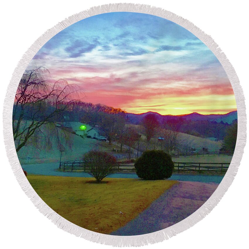 Smokey Mountains Round Beach Towel featuring the photograph Early Morning Sunrise by Rod Whyte
