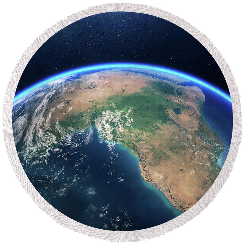 Earth Round Beach Towel featuring the photograph Earth from space Africa view by Johan Swanepoel