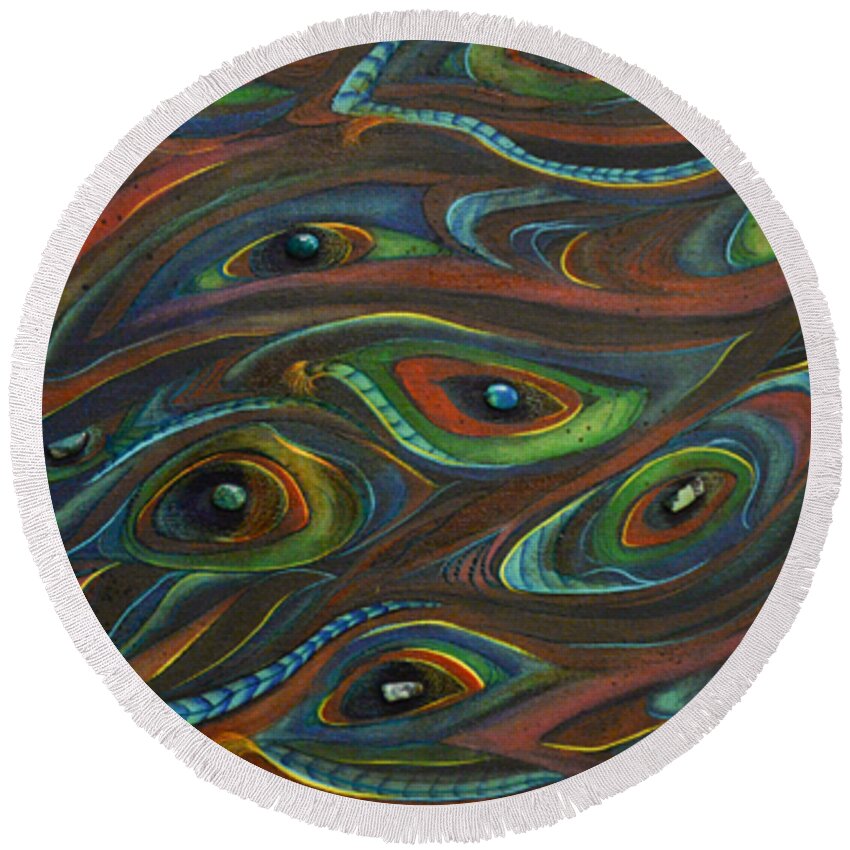 Sacred Art Paintings Round Beach Towel featuring the painting Earth Song by Deborha Kerr
