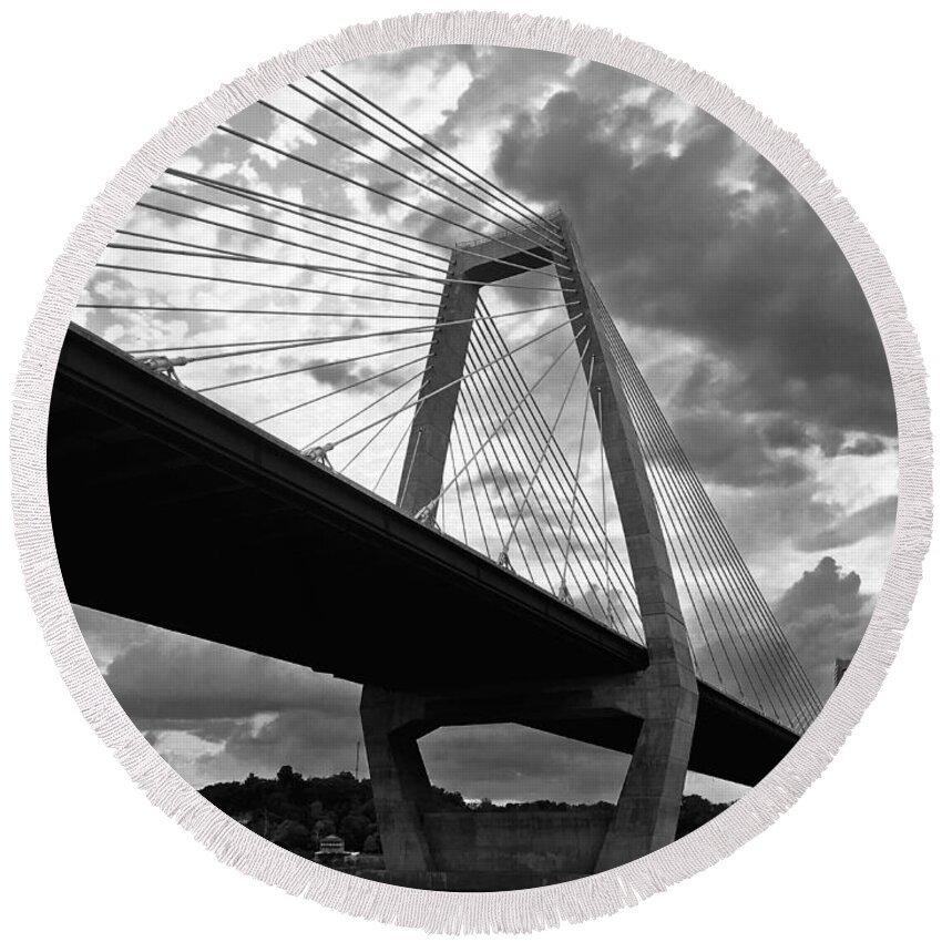Lewis And Clark Bridge Round Beach Towel featuring the photograph East End Crossing 1 by Maxwell Krem